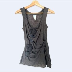Anthropologie C. Kerr Gray Metallic Rosette Flower‎ Coquette Tank Top Blouse S
